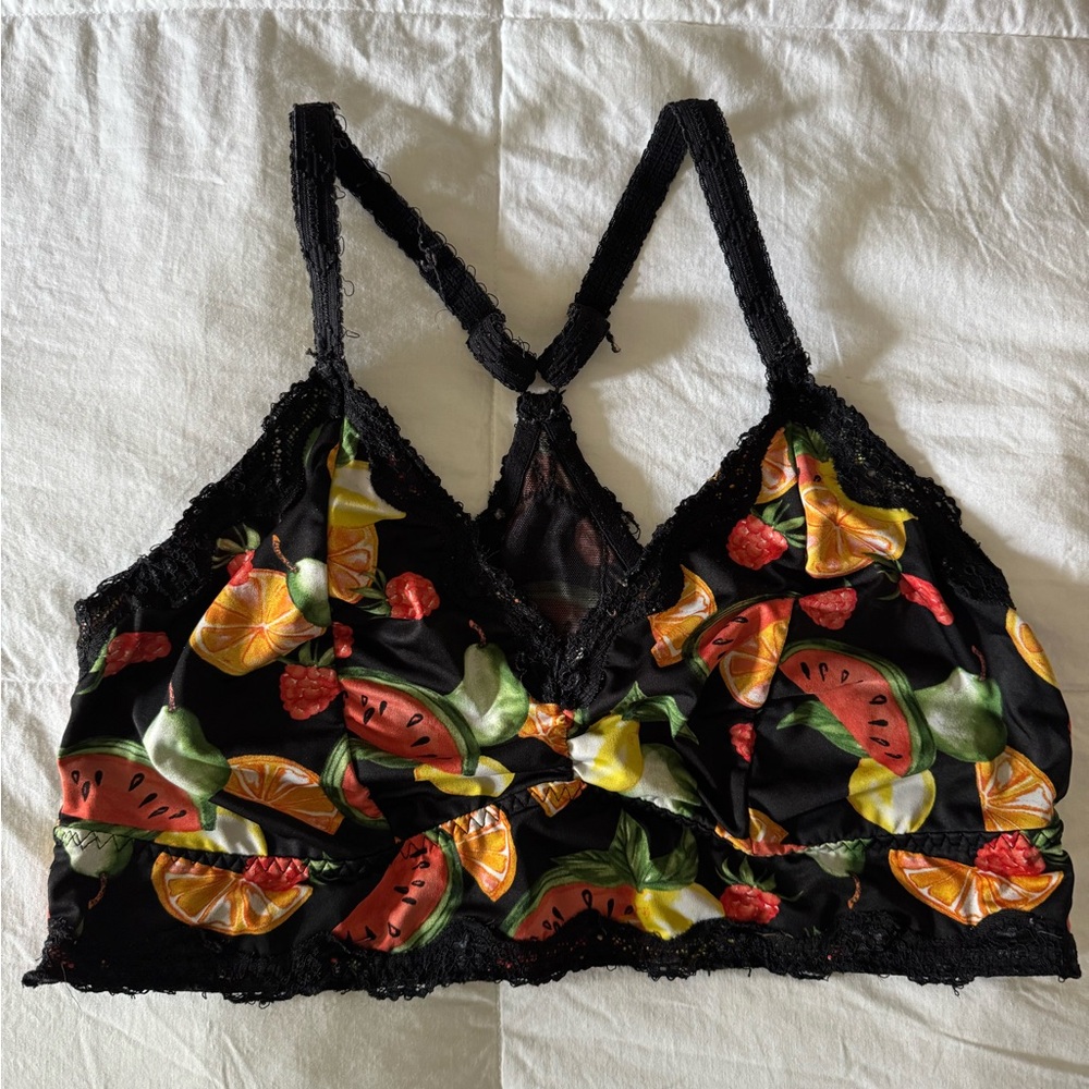 Torrid Curve Black Lace & Fruit Print Bralette Size 2